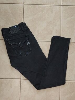 Y2K Miss Me Signature Skinny Black Jeans Sequin Pockets Women's Size 28